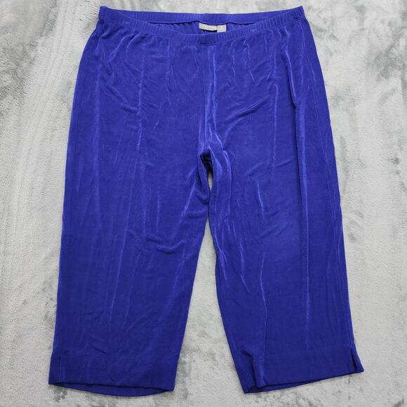 Chico's Travelers Pants Womens 3 XL/16 Blue High Rise Wide Leg Crop Stretch Knit - Picture 1 of 10